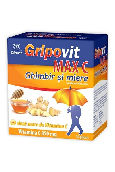 Zdrovit Gripovit MAX C ghimbir + miere, 10 pliculețe