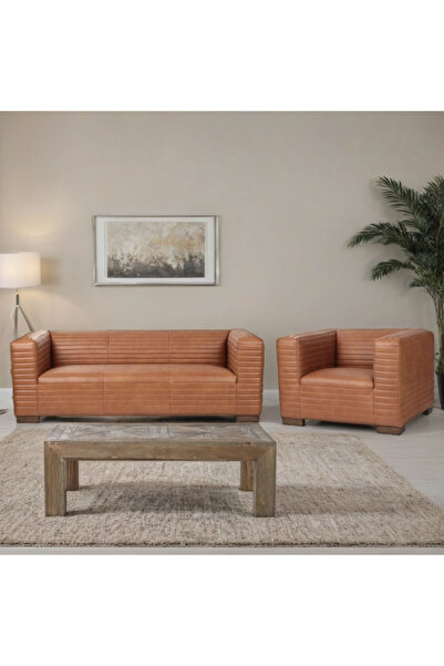 Icon Living Classic Elegant Design Cow Leather 3-Seater Sofa