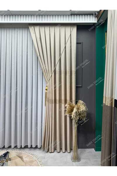 Perdenin Adresi Pallas Desen Lüks Krem Bej Pano Fon Perde Vizon Detaylı Sık Pile (TEK KANAT FİYATI)