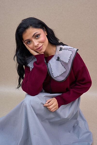 KÜÇÜĞÜM BUTİK Burgundy Knitwear Sweater and Fisto Detachable Collar Two-Piece Set (Sweater-Collar)