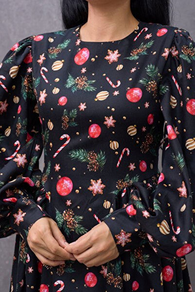 KÜÇÜĞÜM BUTİK Φόρεμα Winter Dream με πλισέ μαύρο σατέν φόρεμα