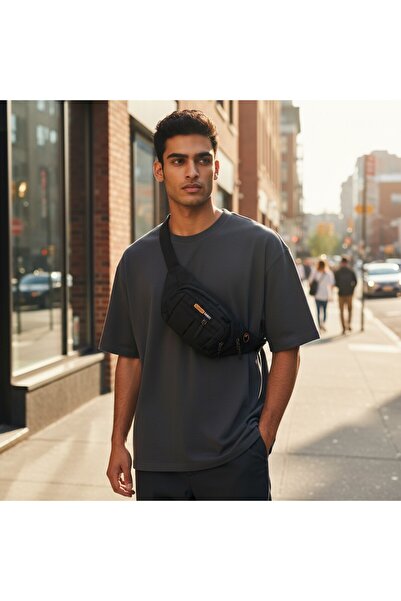 SEVENTEEN Waterproof Quatro Fabric Yellow Detailed Crossbody Chest Bag Waist Bag with Headphone Outlet