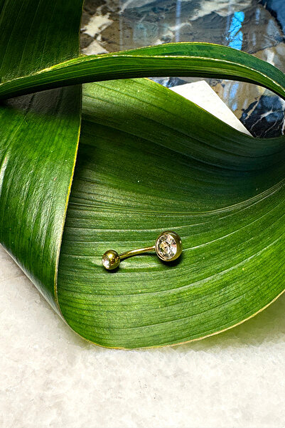 MOONİ ACCESSORİES Çelik Belly Navel Tektaş Zirkon Model Göbek Piercing Altın ...