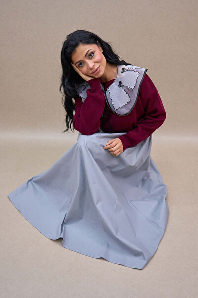 KÜÇÜĞÜM BUTİK Burgundy Knitwear Sweater and Fisto Detachable Collar Two-Piece Set (Sweater-Collar)