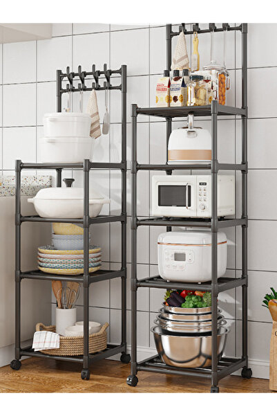 Generic منظم رفوف تخزين المطبخ ذو الخمس طبقات مع خطافات، رف تخزين متحرك عالي ...