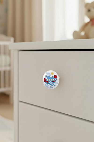 MegaVitrin Porcelain Airplane Pattern Children's Room Furniture Handle Ceramic Drawer Cabinet Knob