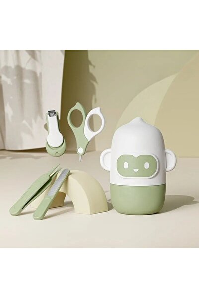 Flippy 4-piece Baby Nail Care Set (ABS + Stainless Steel) with Monkey Storage Case - Green, 0+ month