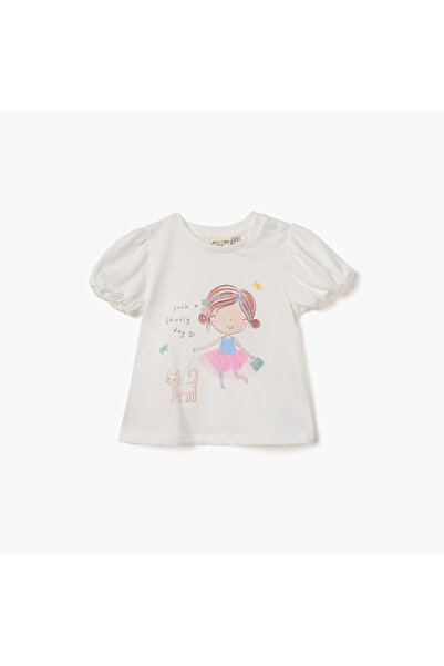 Juniors Graphic Print T-shirt with Short Sleeves