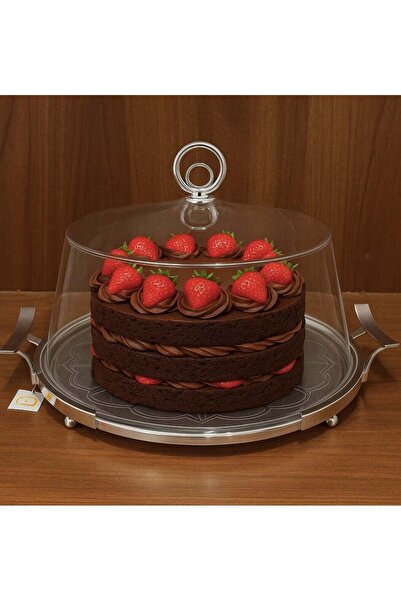 ALQANNAS حامل كيك دائري متوسط الحجم من الفولاذ المقاوم للصدأ باللون الفضي بقطر 30 سم مع قاعدة أكريليك شفافة