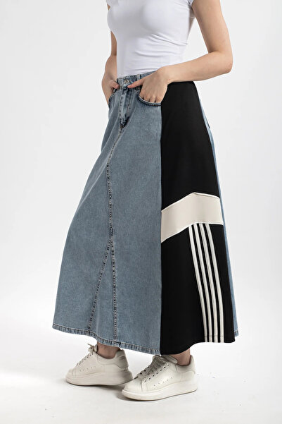 Hatun Atila Modal Patchwork Denim Etek 7938 - Ekru