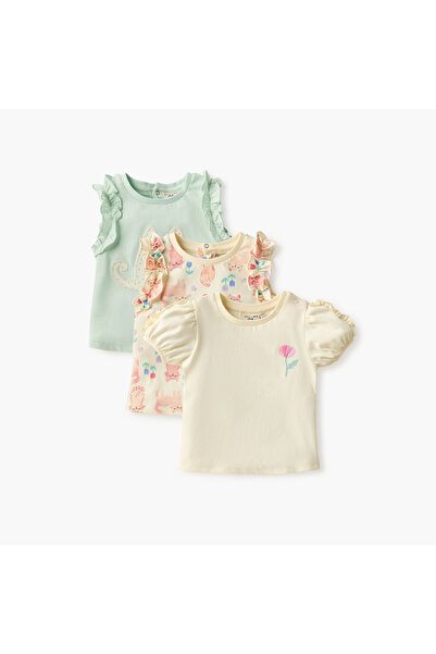 Juniors Printed T-shirt with Round Neck - Set of 3