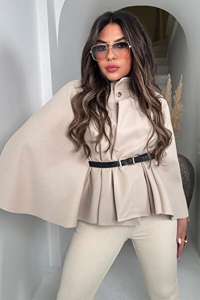 Sohotique By P Kaşe Fabric Belted Poncho Stone