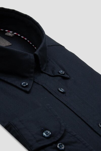 Abbate Luca Oxford Stretch Cotton Blend Comfort Fit Navy Button down Collar Men's Plain Shirt