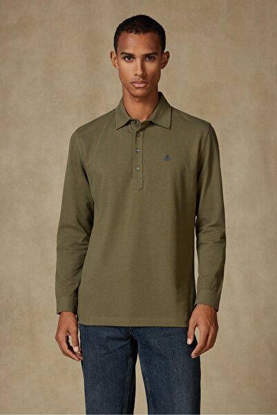 Abbate Ανδρικό μπλουζάκι πόλο από βαμβακερό Comfort Fit Khaki με λαιμόκοψη Castle Pike