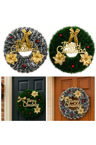 First Choice Decorative Christmas Wreath 45cm with Bow and Assorted Decorations,Model snow-frosted