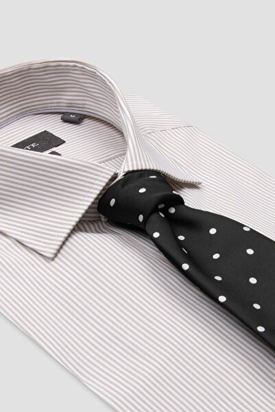 Abbate Marco Poplin Cotton Slim Fit Cream Classic Collar Men's Striped Shirt