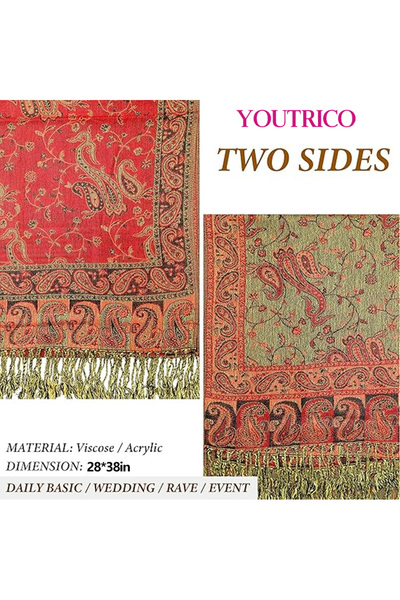 Youtrico Women Double-sided scarf, evening dresses, exotic style scarf,all seasons, paisley tassel design