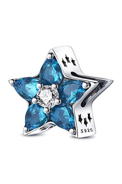 Lux Design 925 Ayar Gümüş Mavi Yıldız Murano Charm
