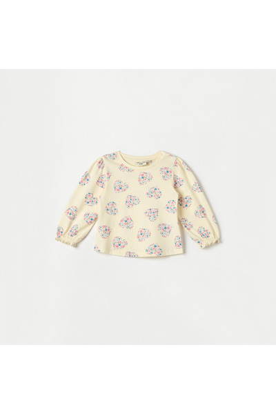 Juniors All-Over Floral Print T-shirt with Long Sleeves