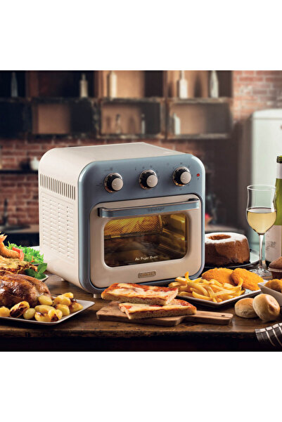 ARIETE VINTAGE 4632/05 Hot Air Fryer-Oven, 1400W, 16l, 230C, 60min Timer, Rotating Basket,White/Blue