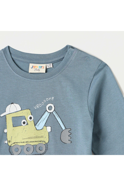 Juniors Vehicle Print Long Sleeves T-shirt with Crew Neck