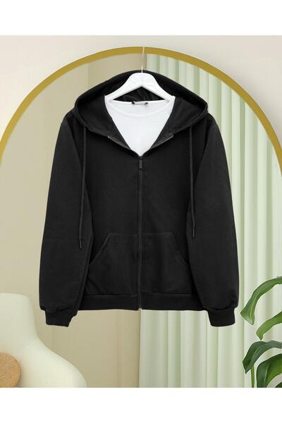 YAASE سويت شيرت بقلنسوة للجنسين مبطن بالصوف خيطين بسحاب وجيوب