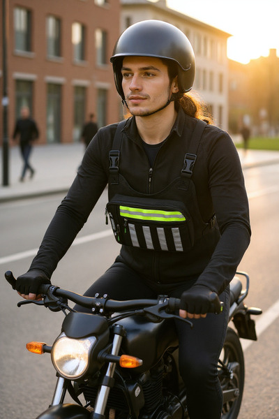 SEVENTEEN -UNISEX 3 BÖLMELİ ÖN ARKA REFLEKTÖRLÜ MOTOSİKLET VE BİSİKLETLİ KURYE GÖĞÜS ÇANTASI