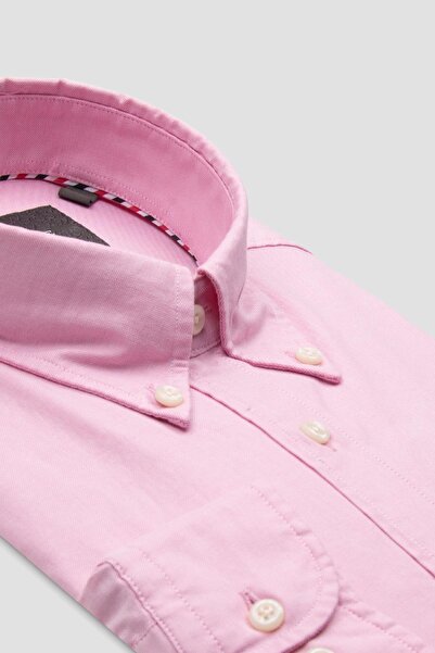 Abbate Luca Oxford Stretch Cotton Blend Comfort Fit Pink Button down Collar Men's Plain Shirt