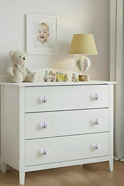 MegaVitrin 5 Pieces Porcelain Princess Castle Patterned Children's Room Furniture Handle Ceramic Drawer Cabinet Knob
