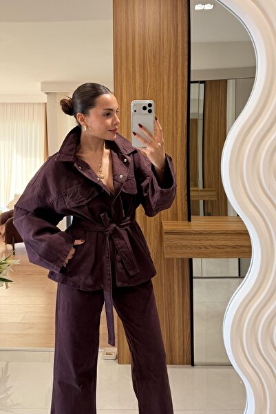 Gizem Ecemiş Callow Mürdüm Kuşaklı Denim Takım