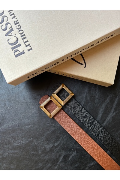 LİA KEMER Ζευγάρι χρυσές ζώνες με τετράγωνο σχέδιο και αγκράφα, ζώνη μέσης, ζ...