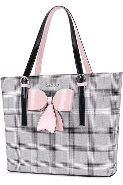 Mosiso Laptop Tote Bag PU Leather Large Capacity Work Bag Travel Shoulder Bag with Grid MO-GID002LTB