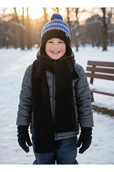 Kitti 4-8 Yaş Erkek Çocuk Polarlı Atkı-Bere-Eldiven