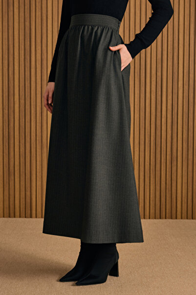 Aker Çizgili Yandan Cepli Etek