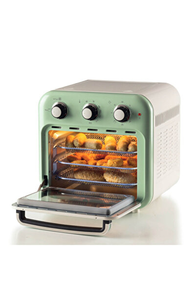 ARIETE VINTAGE 4632/04 Hot Air Fryer-Oven, 1400W, 16l, 230C, 60min Timer,Rotating Basket,White/Green
