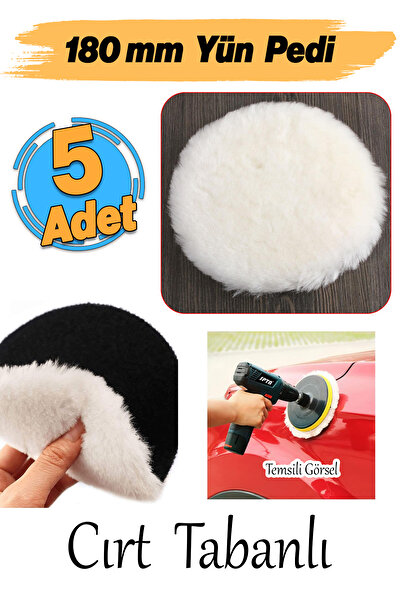 Badem10 ( 5 Adet ) Yün Ped Pasta Cila Ø 180 mm Polisaj Süngeri Cırt Tabanlı K...