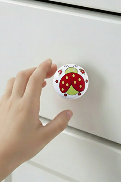 MegaVitrin 5 Pieces Porcelain Ladybug Patterned Children's Room Furniture Handle Ceramic Drawer Cabinet Knob