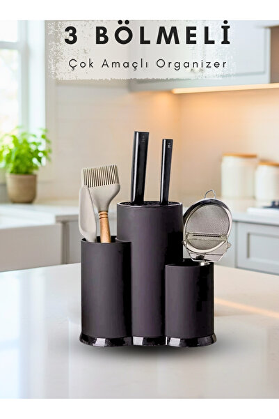 Penthouse 3-Compartment Countertop Divided Spoon Knife Stand - Multi-Purpose Organizer