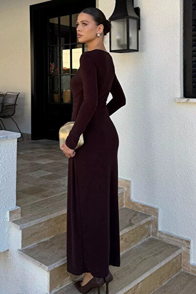 Zehra Gül Kahve Kadın Bel Tokalı Elbise