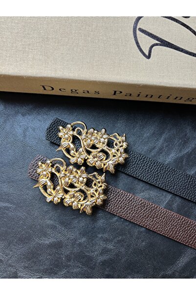 LİA KEMER 2-Piece Gold Daisy Patterned Buckle Belt Waist Belt Coat Belt Dress...