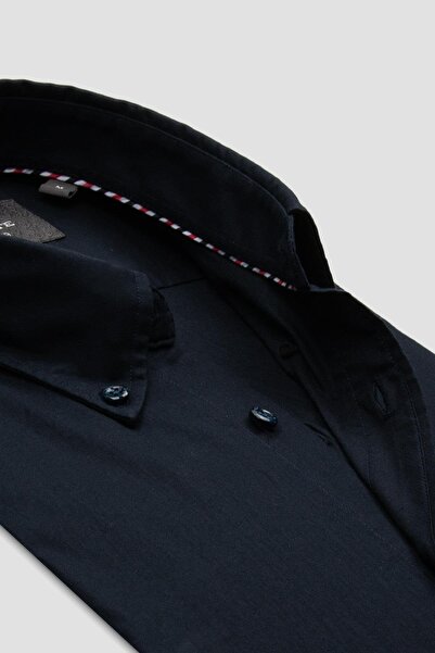 Abbate Luca Oxford Stretch Cotton Blend Comfort Fit Navy Button down Collar Men's Plain Shirt