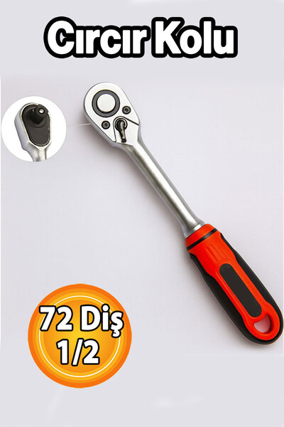 Badem10 Cırcır Kolu 1/2" Lokma Anahtarı 72 Diş Profesyonel Endüstriyel El Ale...