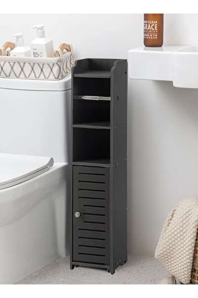 Generic منظم حمام قائم بذاته بجانب المرحاض، ارتفاع 80 سم مع رف وباب، مصنوع من مادة البولي فينيل كلوريد