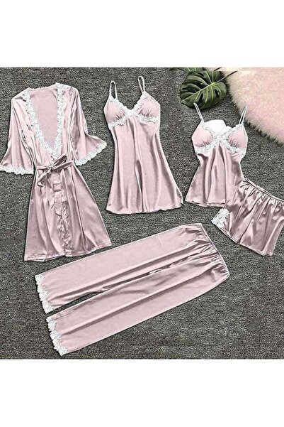 generi طقم بيجامات نسائي من 5 قطع بيجامات حريرية نسائية لطيفة ملابس نوم مريحة...