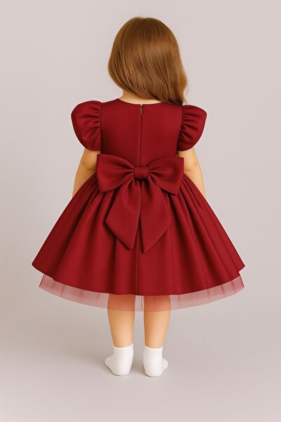 MadyaButik Girl's Front Back Bow Detailed Collar Pearl Ball Gown Party Graduation Birthday Dress