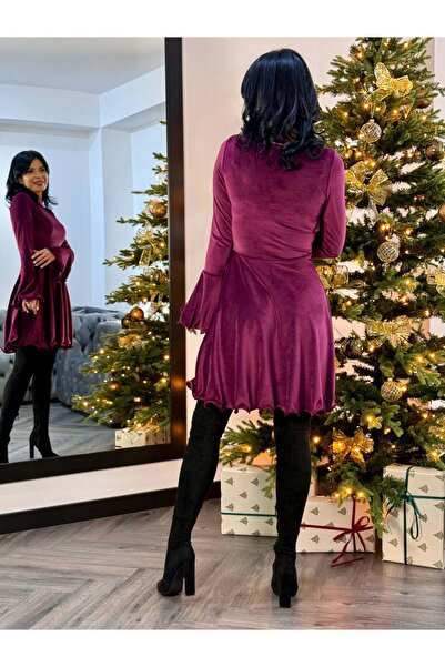 RAMONA BADESCU EXCLUSIVE Women's velvet dress - short bell-shaped dress with flared sleeves