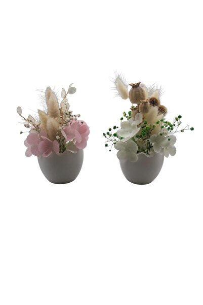 Dekora Çiçek 2-Piece Mini Egg Vase Mixed Mini Dried Flower Arrangement, Ornament, Gift, Coffee Side Display