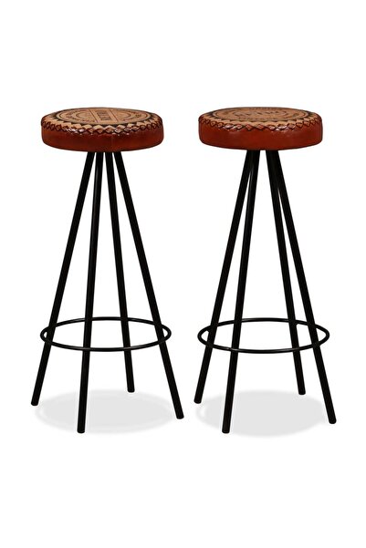 vidaxl Bar Stools 2 pcs Real Leather