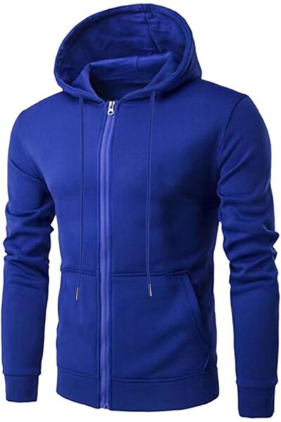 Generic Men’s Blue Zipper Hoodie – Casual Streetwear Sweatshirt with Front Pockets
