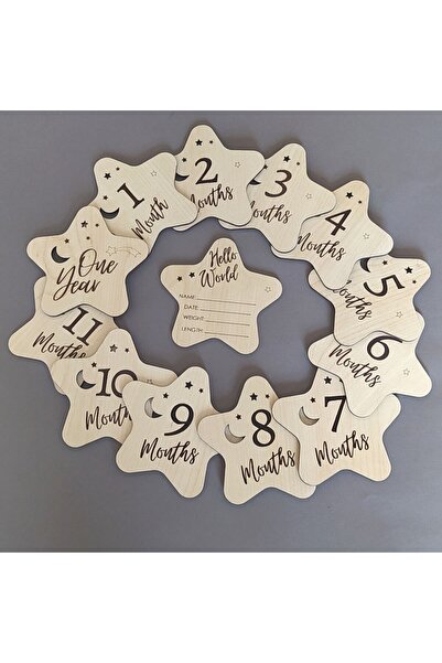 YuBaMar Baby Wooden Memory Cards Memory Discs, Wooden Milestone Cards, Turkis...
